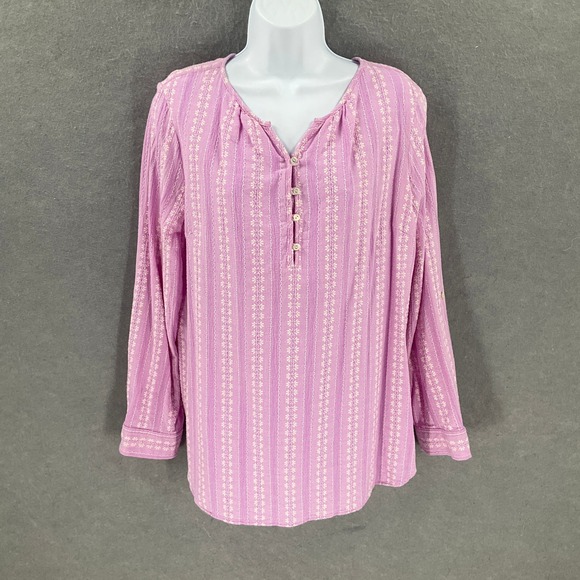 Talbots Tops - Talbots Top Women's Sz L Lavender Purple Floral Embroidery Long Sleeve Buttons